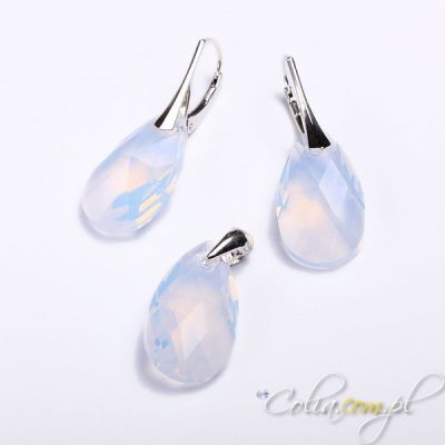 Komplet Swarovski Elements migdał white opal 22