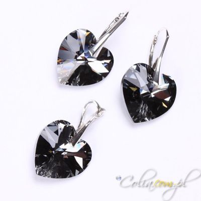 Komplet Swarovski Elements serca silver night 18