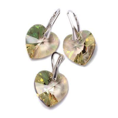 Komplet Swarovski Elements serca luminous green 18