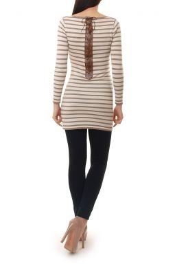 -35% SALE Sweter w paski wiązany