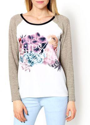 Bluzka floral, lamówka ekoskóra