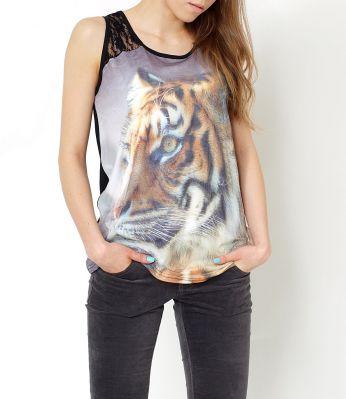-20% SALE Bluzka efekt 3D tygrys koronka