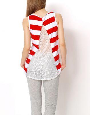 -20% SALE Wygodna bluzka paski plecy koronka